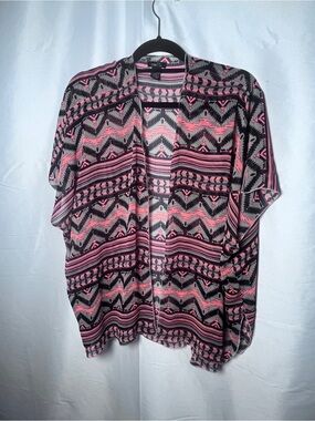Rue21 Pink and Black Aztec-Print Open Kimono